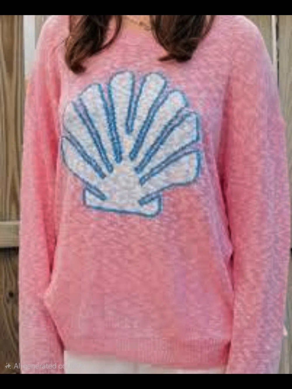 Vintage Havana Pink Crewneck Sweater with White Shell and Blue Outline
